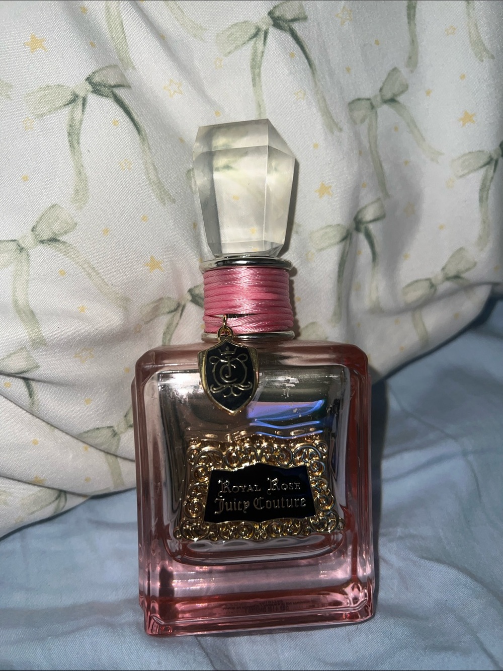 Juicy Couture Royal Rose Pink Glass Perfume Bottle with Gold Accents